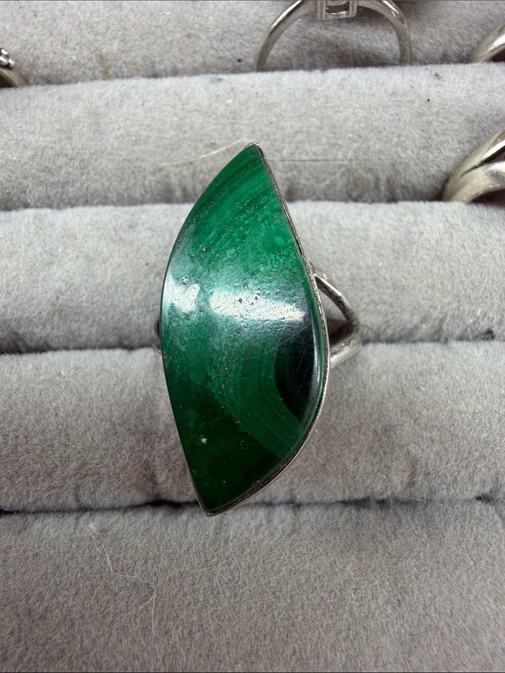 Hand Crafted Emerald Green Marquise Malachite Ring